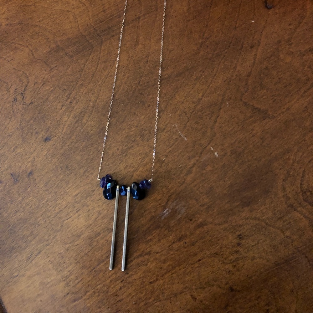 Amethyst, black onyx and brass necklace/gold chain